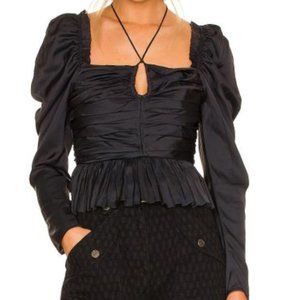 BNWT ULLA JOHNSON Mirelle Shirred Puff-Sleeve Blouse - Black / Noir size 4